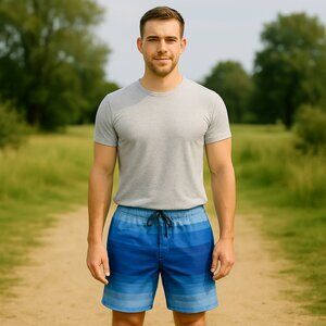 O'Neill Mens Blue Gradient Board Shorts Quick-Drying Swimwear Size XL